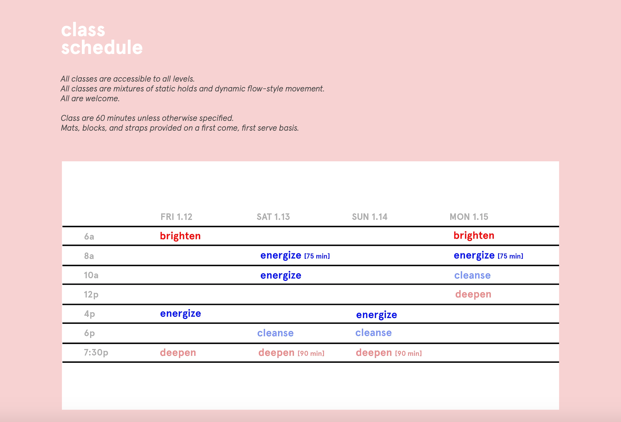 class schedule
